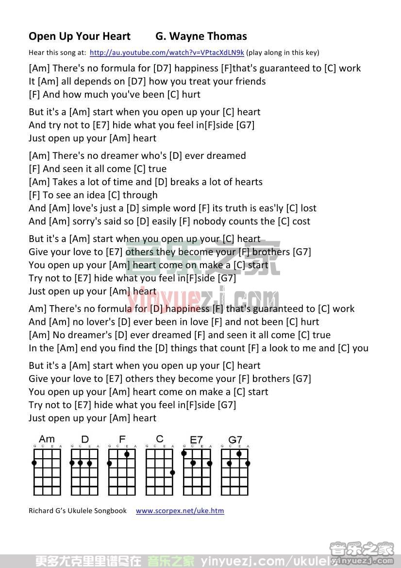 《Open Up Your Heart》尤克里里谱