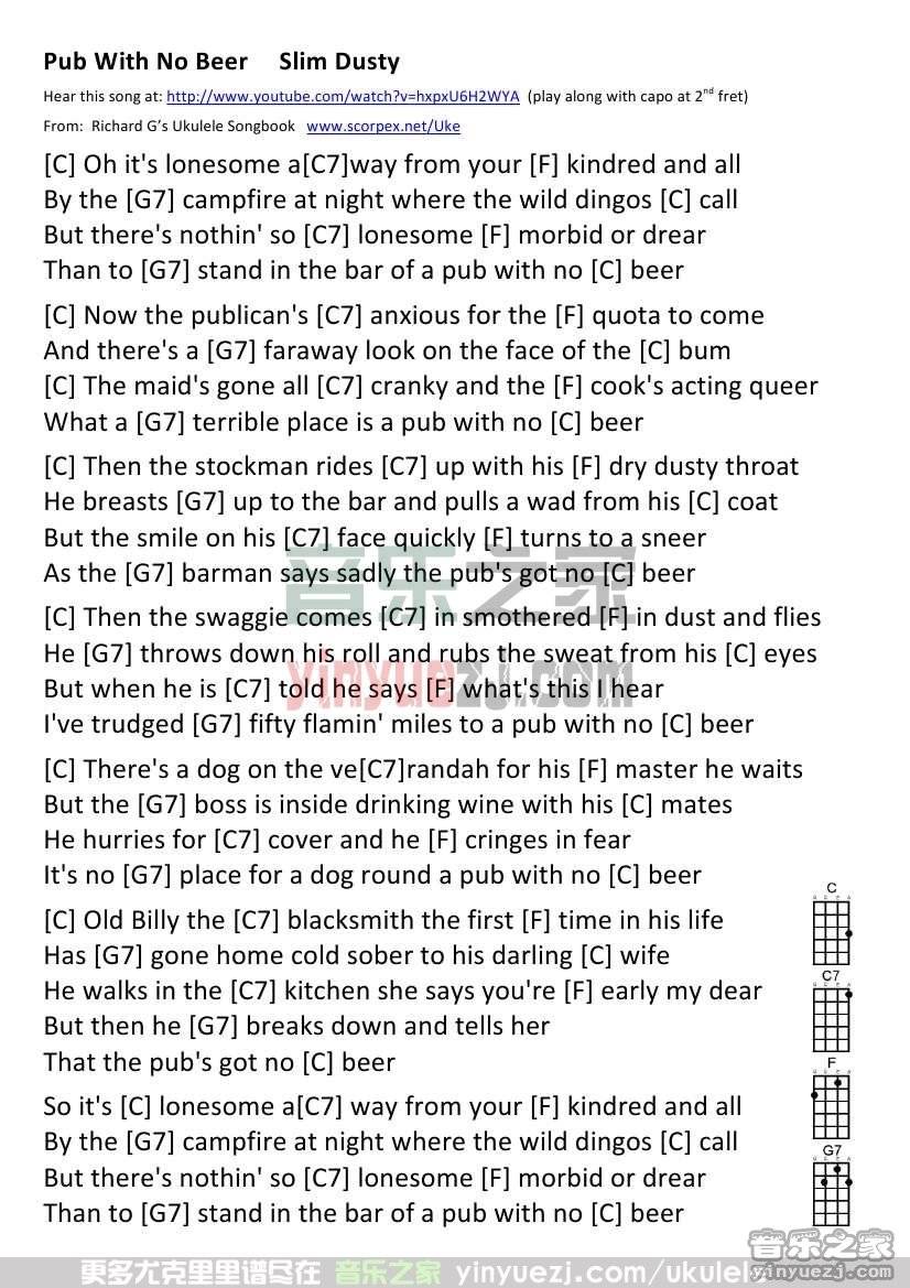 《Pub with No Beer》尤克里里谱