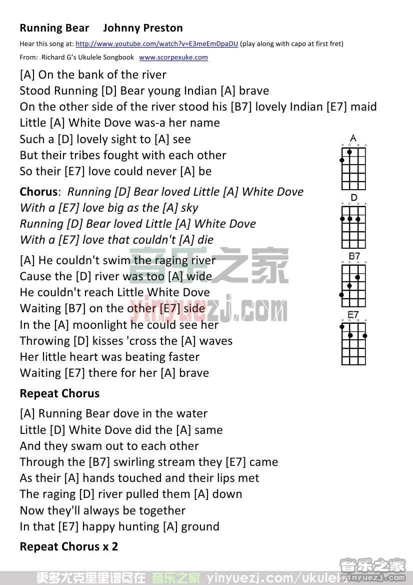 版本一 《Running Bear》尤克里里谱