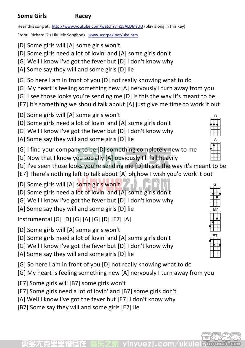 《Some Girls》尤克里里谱