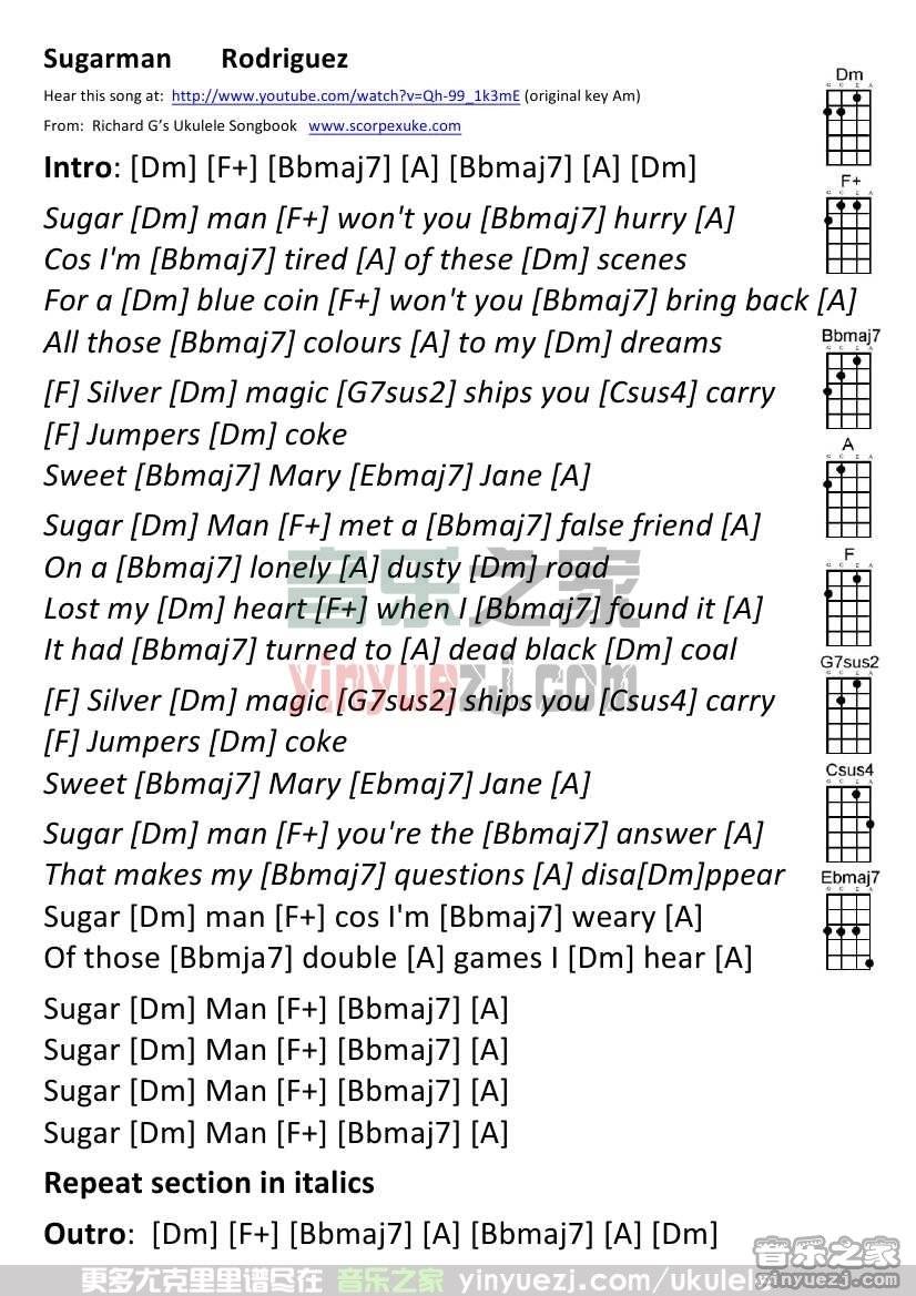 版本二 寻找小糖人《sugar man》尤克里里谱