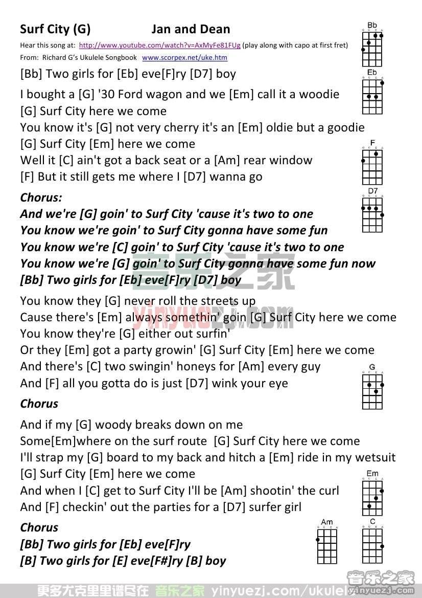 版本一 《Surf City》尤克里里谱