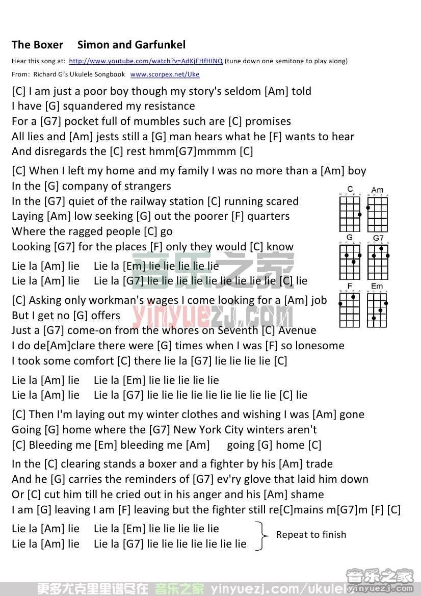 《The Boxer》尤克里里谱