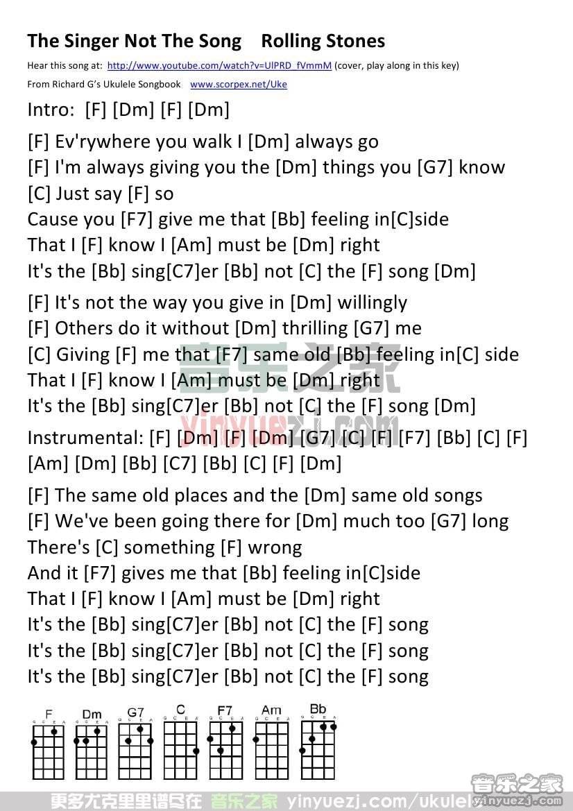 《The Singer Not the Song》尤克里里谱