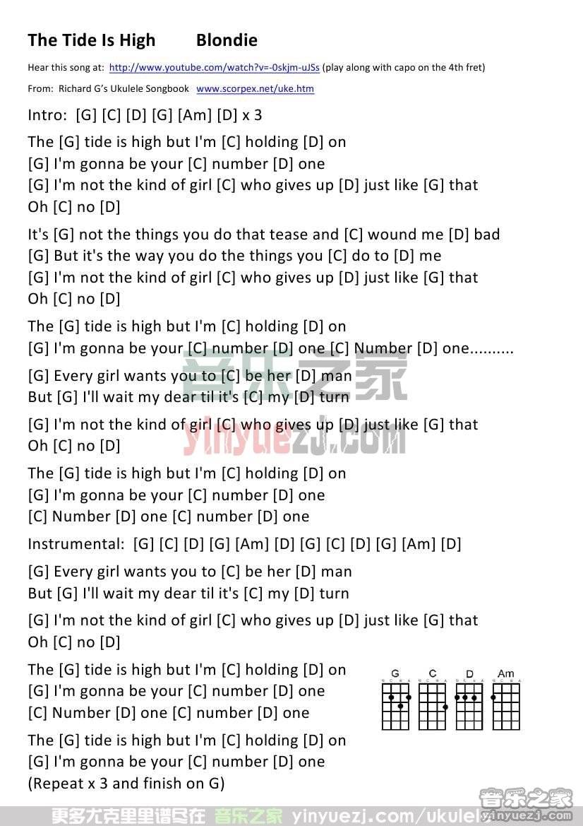 版本二 《The Tide Is High》尤克里里谱