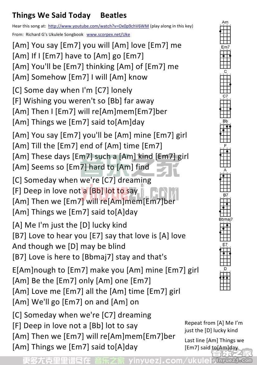 《Things We Said Today》尤克里里谱