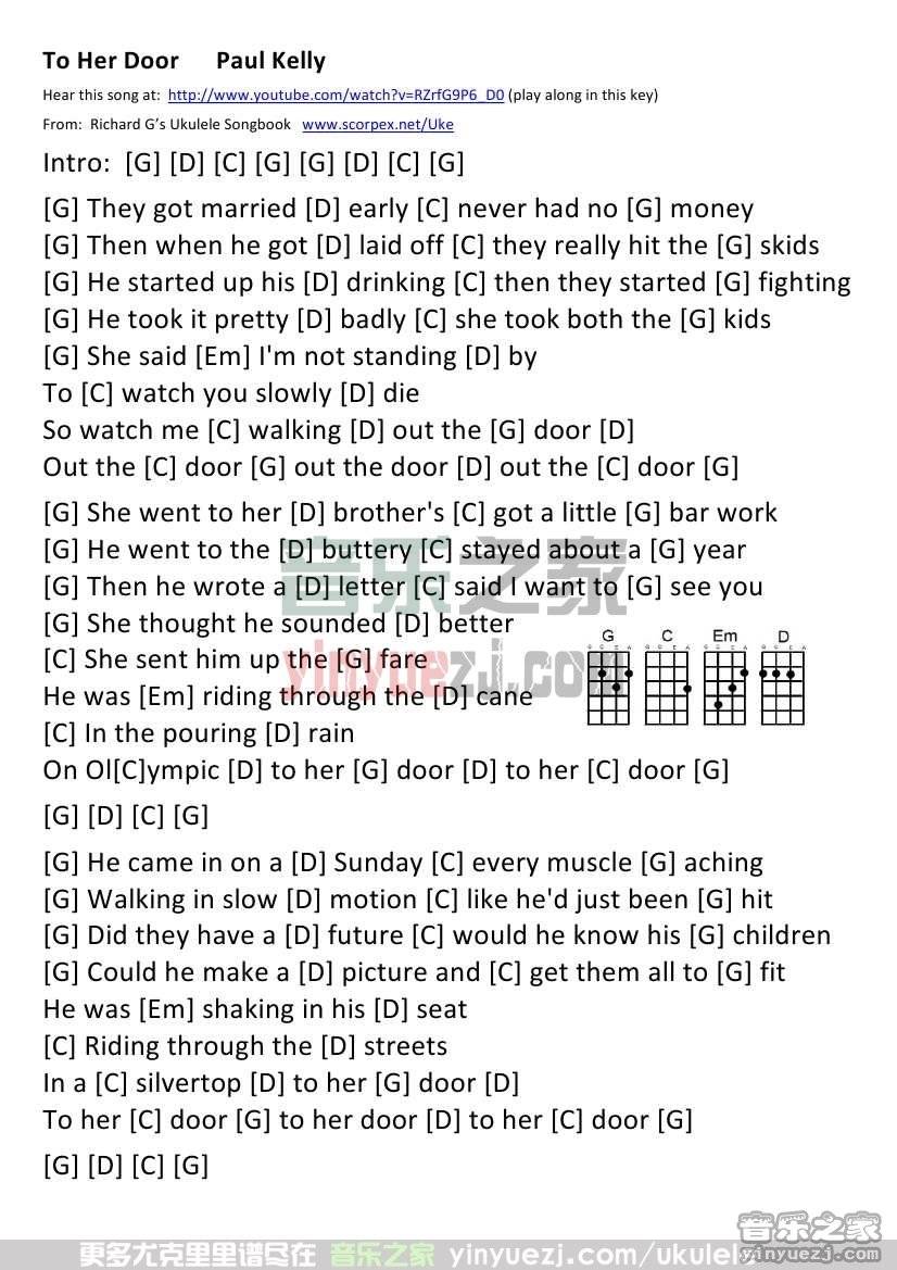 《To Her Door》尤克里里谱