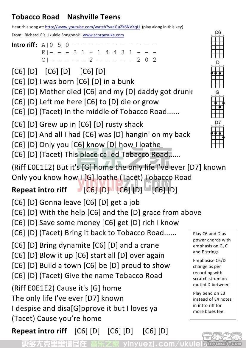《Tobacco Road》尤克里里谱