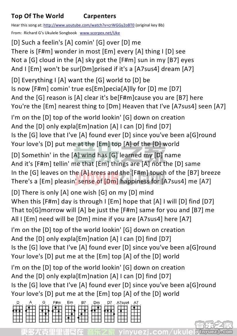 《Top Of The World》尤克里里谱