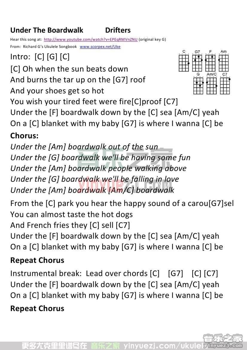 《Under The Boardwalk》尤克里里谱
