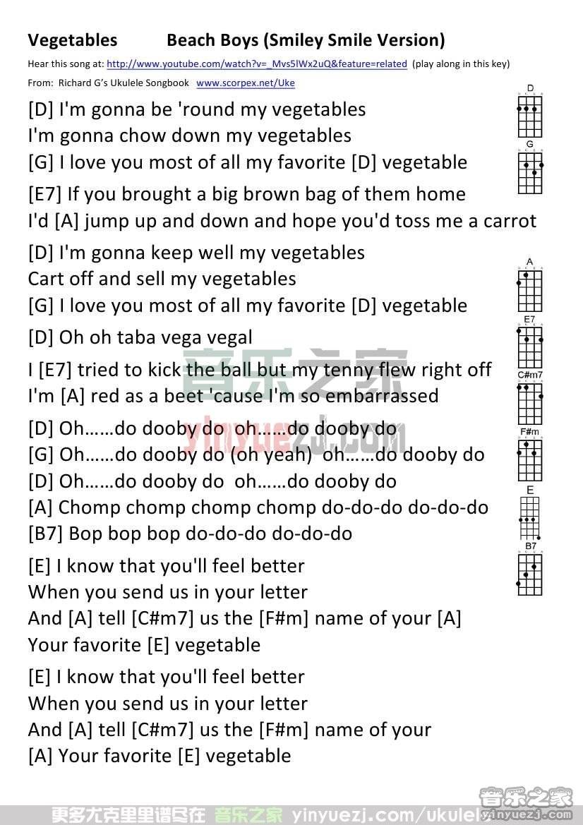 《Vegetables》尤克里里谱