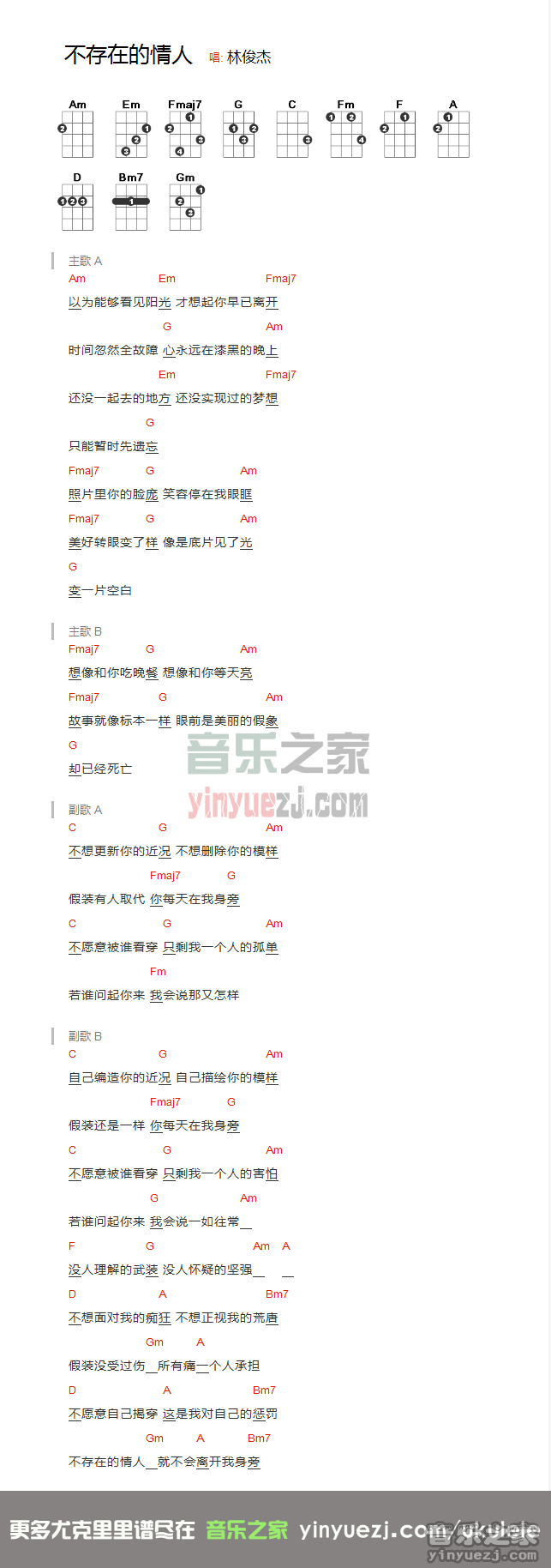 版本二 林俊杰《不存在的情人》尤克里里谱