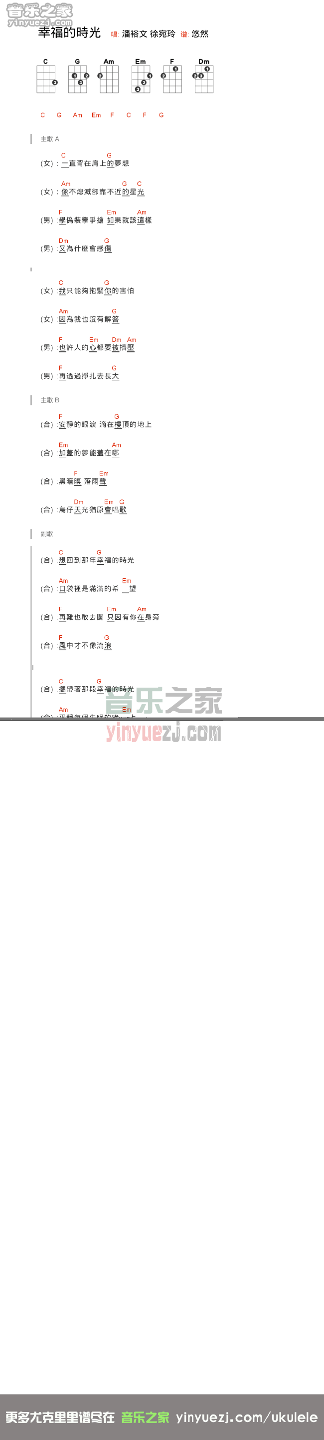 潘裕文《幸福的时光》尤克里里谱