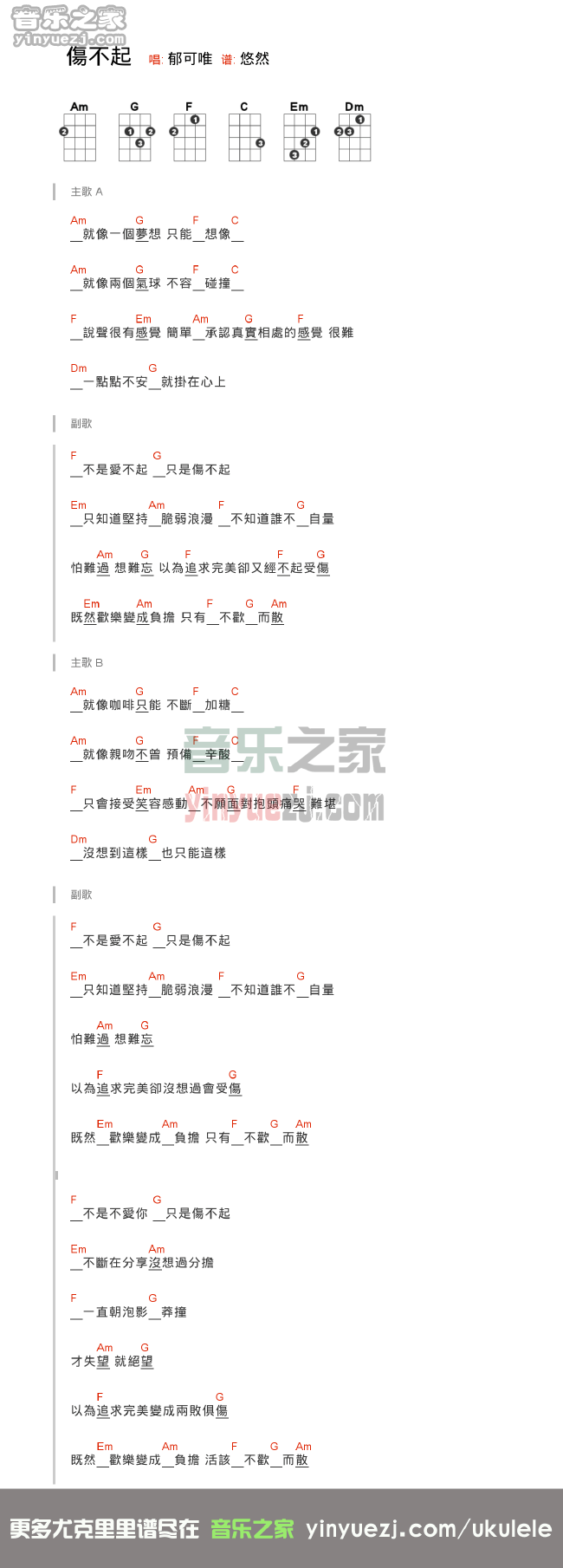 郁可唯《伤不起》尤克里里谱