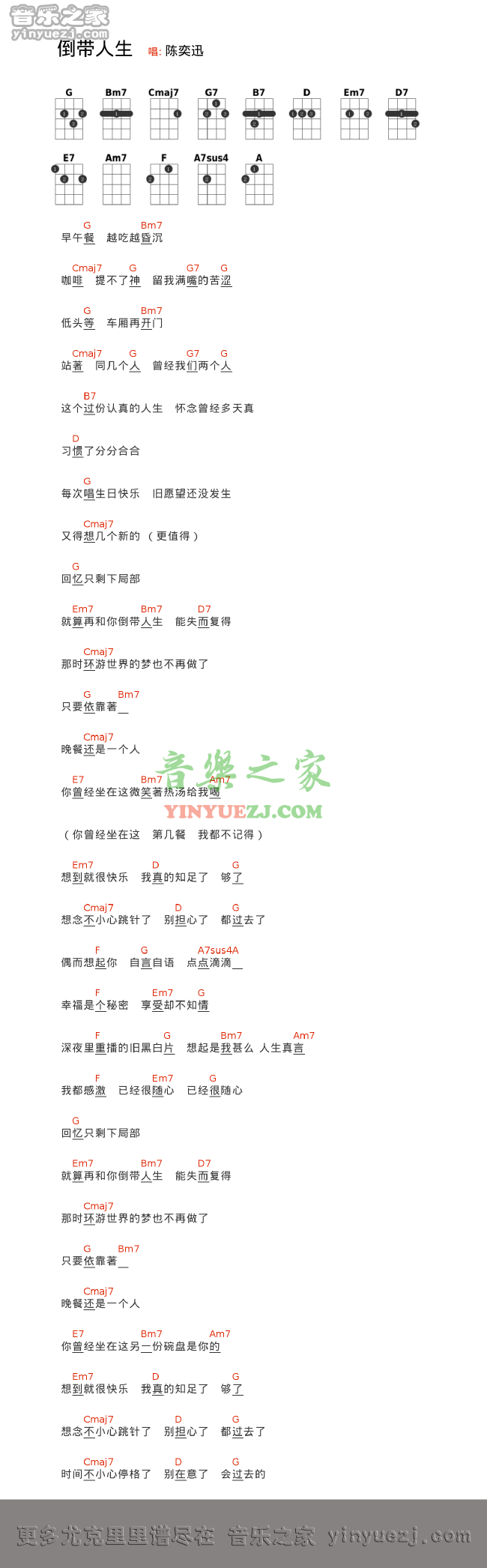 版本二 陈奕迅《倒带人生》尤克里里谱
