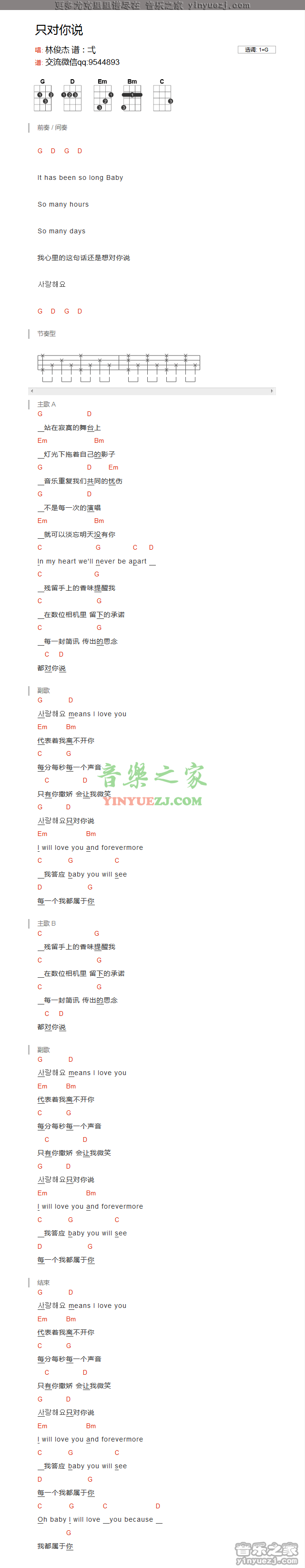 林俊杰《只对你说》尤克里里谱