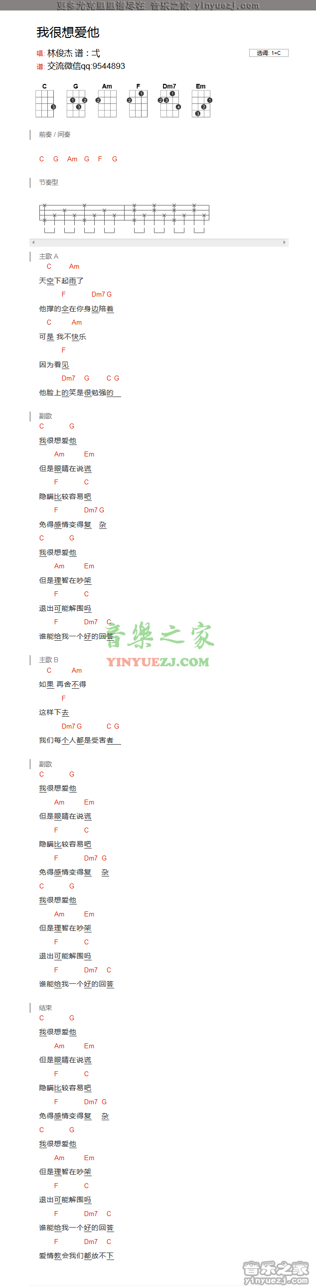 Twins《我很想爱他》尤克里里谱