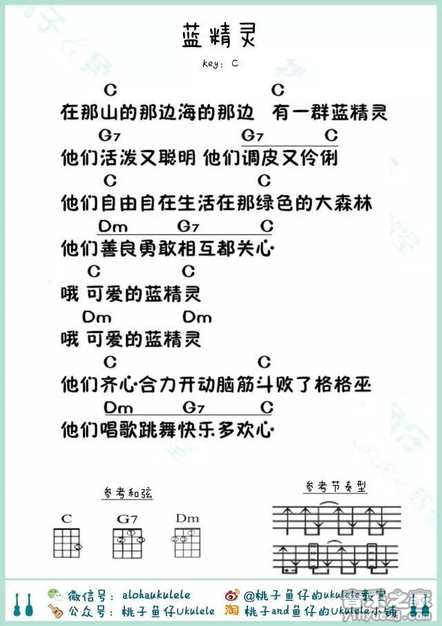 桃子鱼仔版 《蓝精灵》尤克里里谱