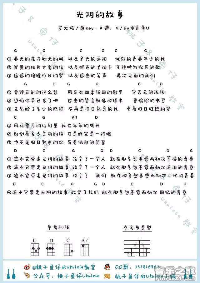 桃子鱼仔版 罗大佑《光阴的故事》尤克里里弹唱谱