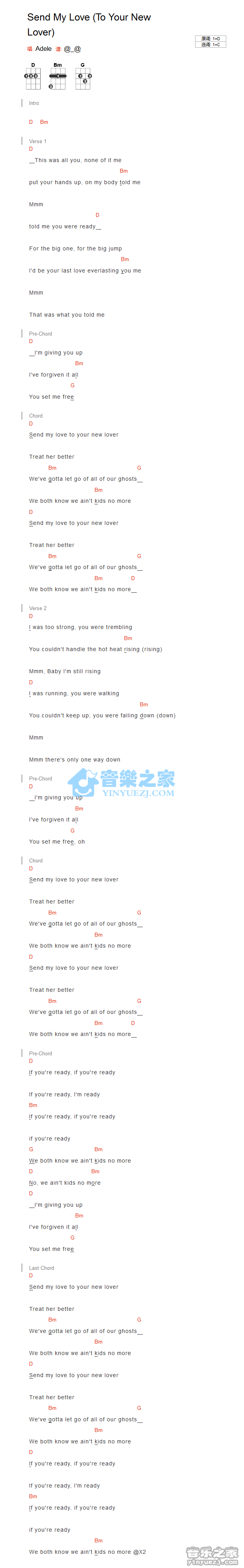 Adele《Send My Love》尤克里里弹唱谱