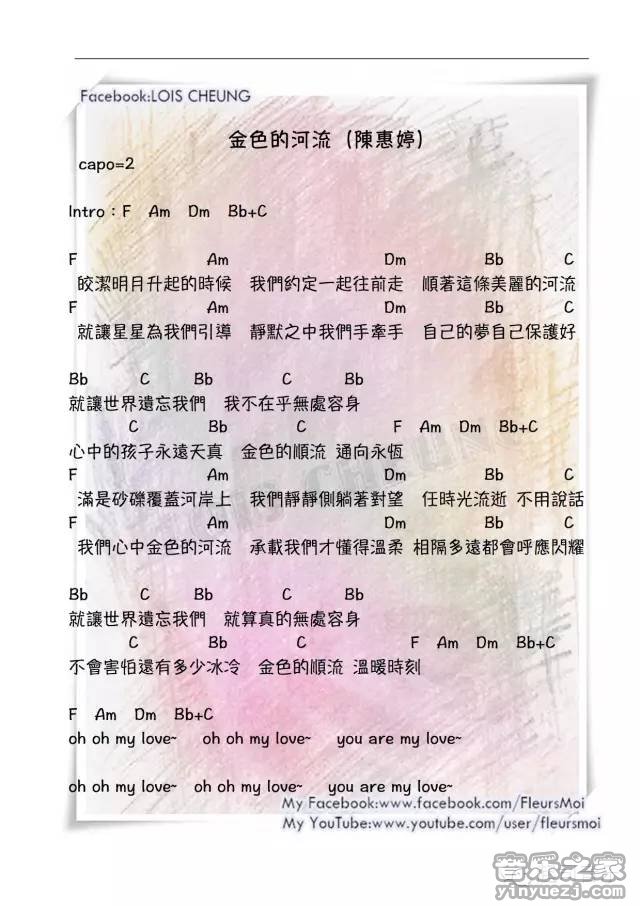 陈惠婷《金色的河流》尤克里里弹唱谱