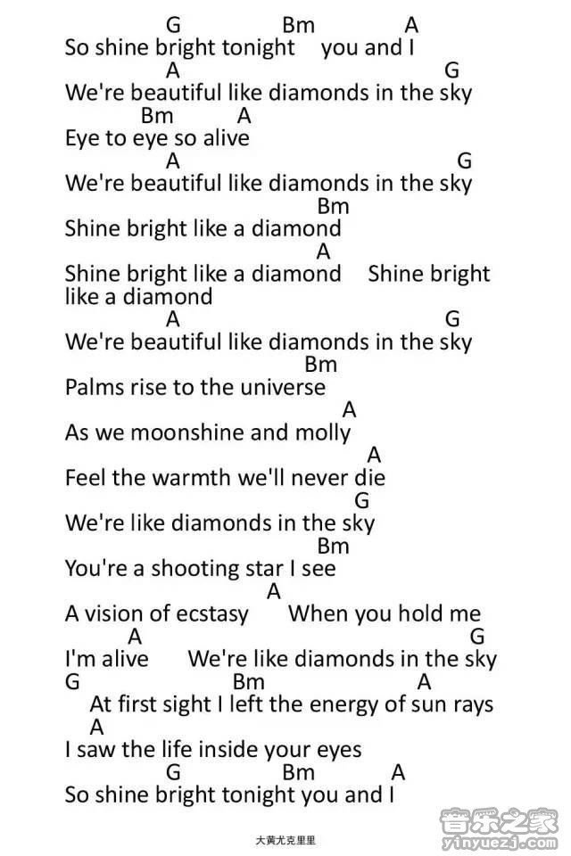 2Rihanna《diamonds》尤克里里弹唱谱