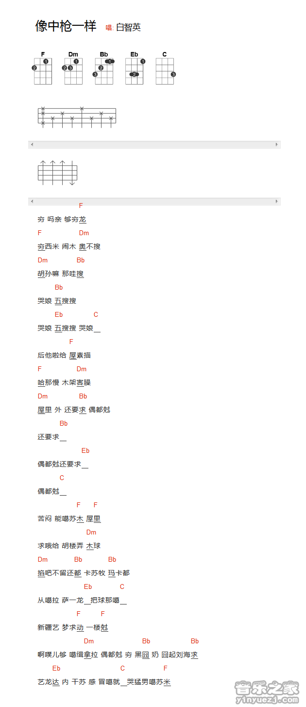 黄致列/白智英《像中枪一样》尤克里里谱