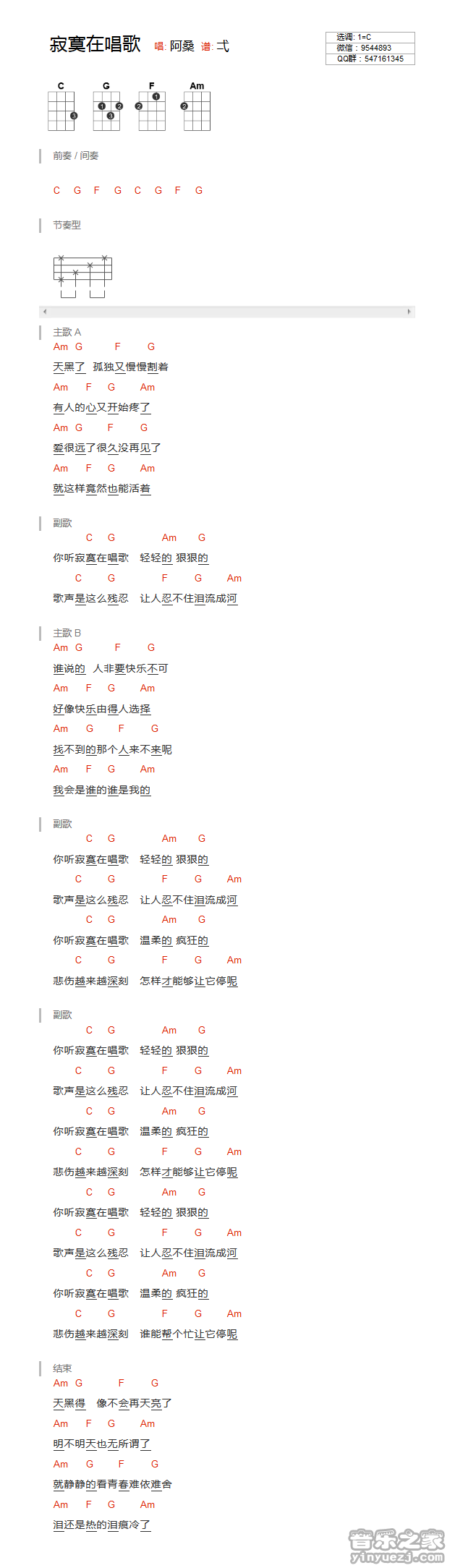 2弹客版 阿桑《寂寞在唱歌》尤克里里弹唱谱
