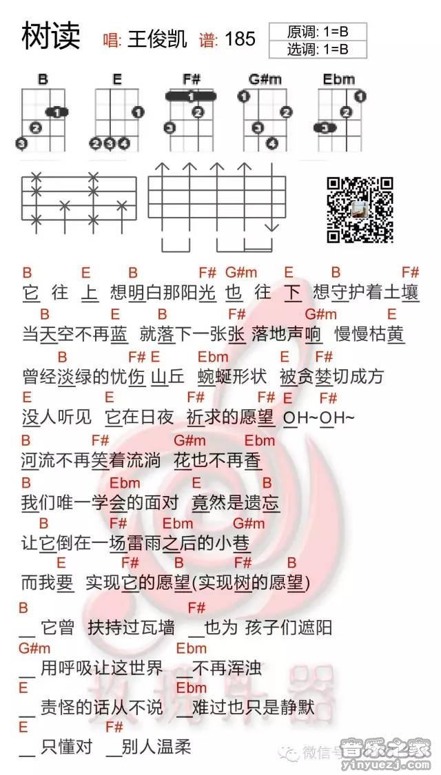 版本一 王俊凯《树读》尤克里里弹唱谱