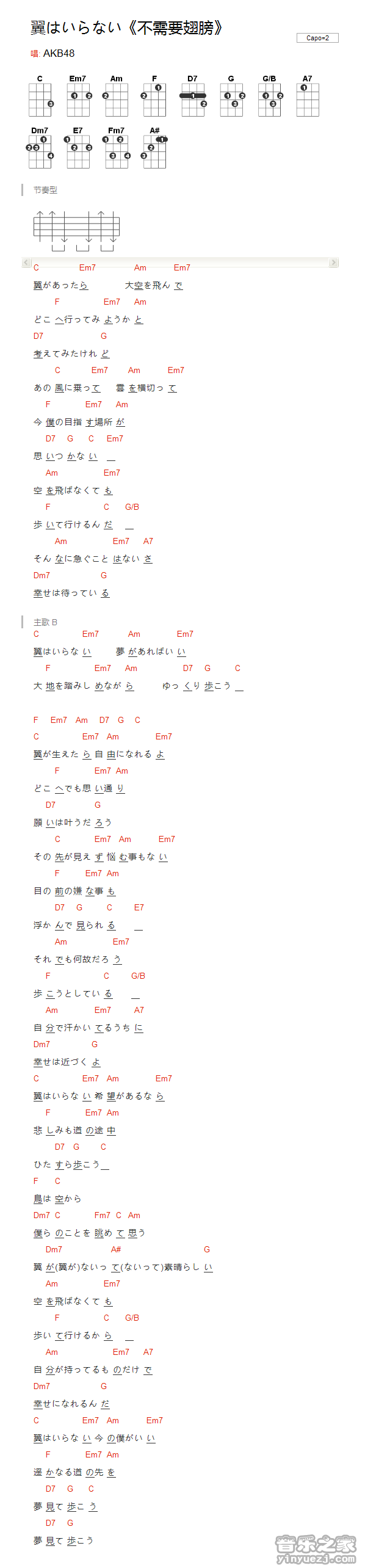 版本一 akb48《不需要翅膀》尤克里里弹唱谱