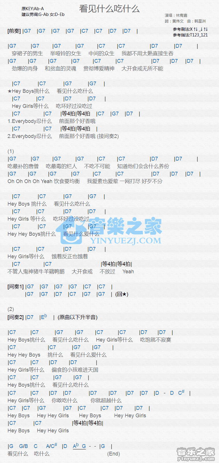 林宥嘉《看见什么吃什么》尤克里里弹唱谱