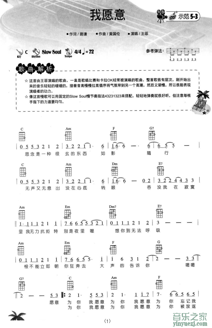 24课版 王菲《我愿意》尤克里里谱