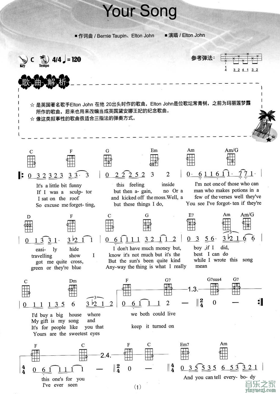 《Your Song》尤克里里谱1