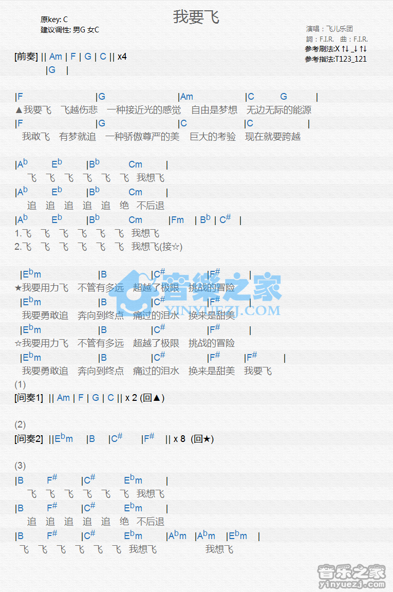 飞儿乐团《我要飞》尤克里里谱