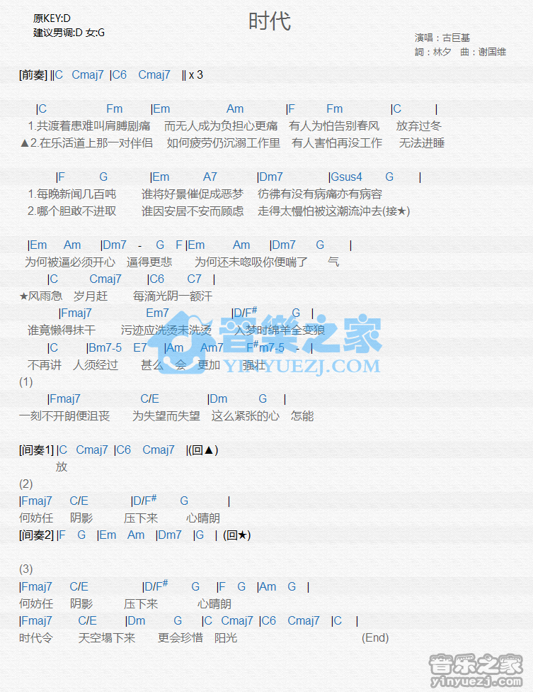 古巨基《时代》尤克里里谱