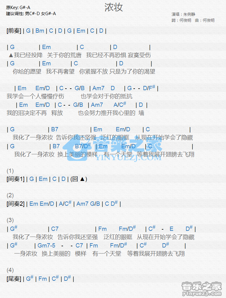 朱俐静《浓妆》尤克里里谱
