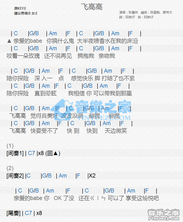 张惠妹《飞高高》尤克里里谱