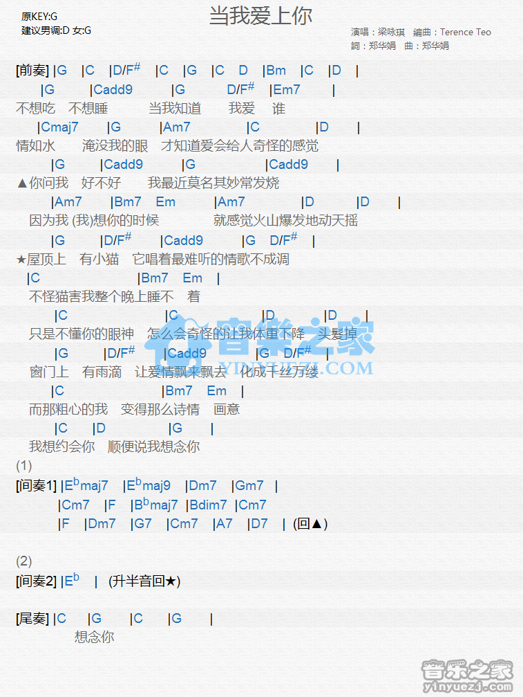 梁咏琪《当我爱上你》尤克里里谱