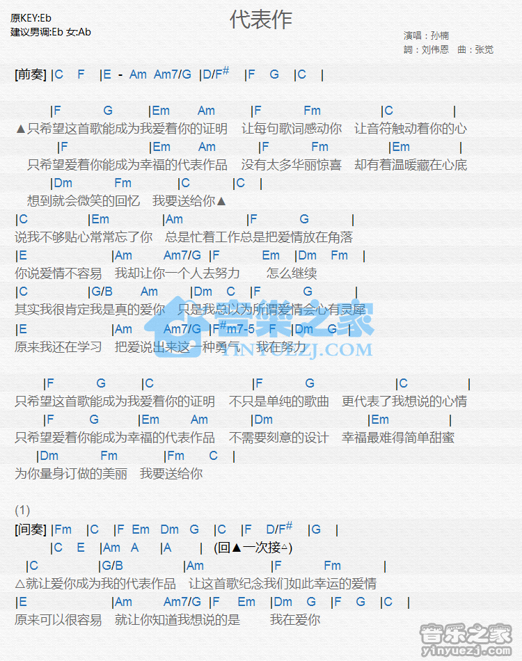 孙楠《代表作》尤克里里谱
