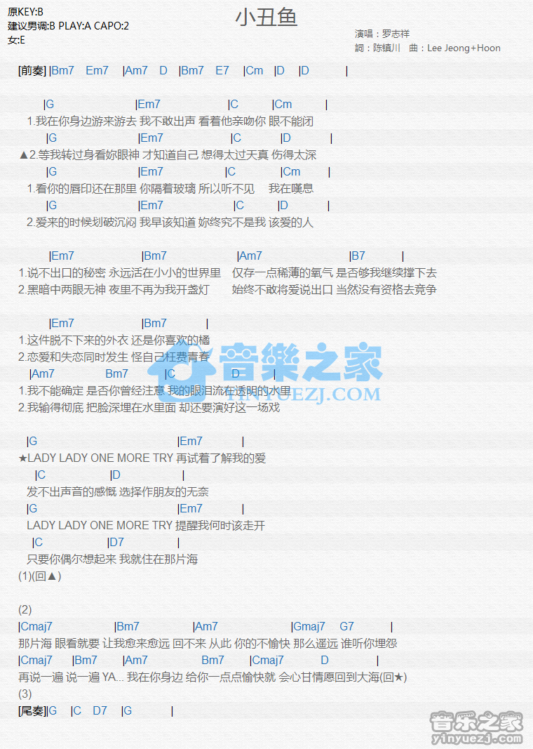 罗志祥《小丑鱼》尤克里里谱