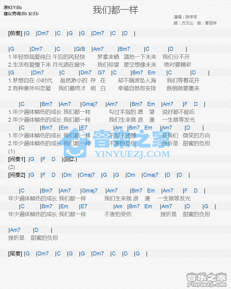 陈学冬《我们都一样》尤克里里谱