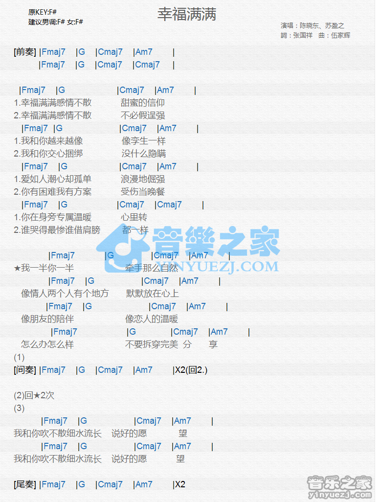 陈晓东/苏盈之《幸福满满》尤克里里谱