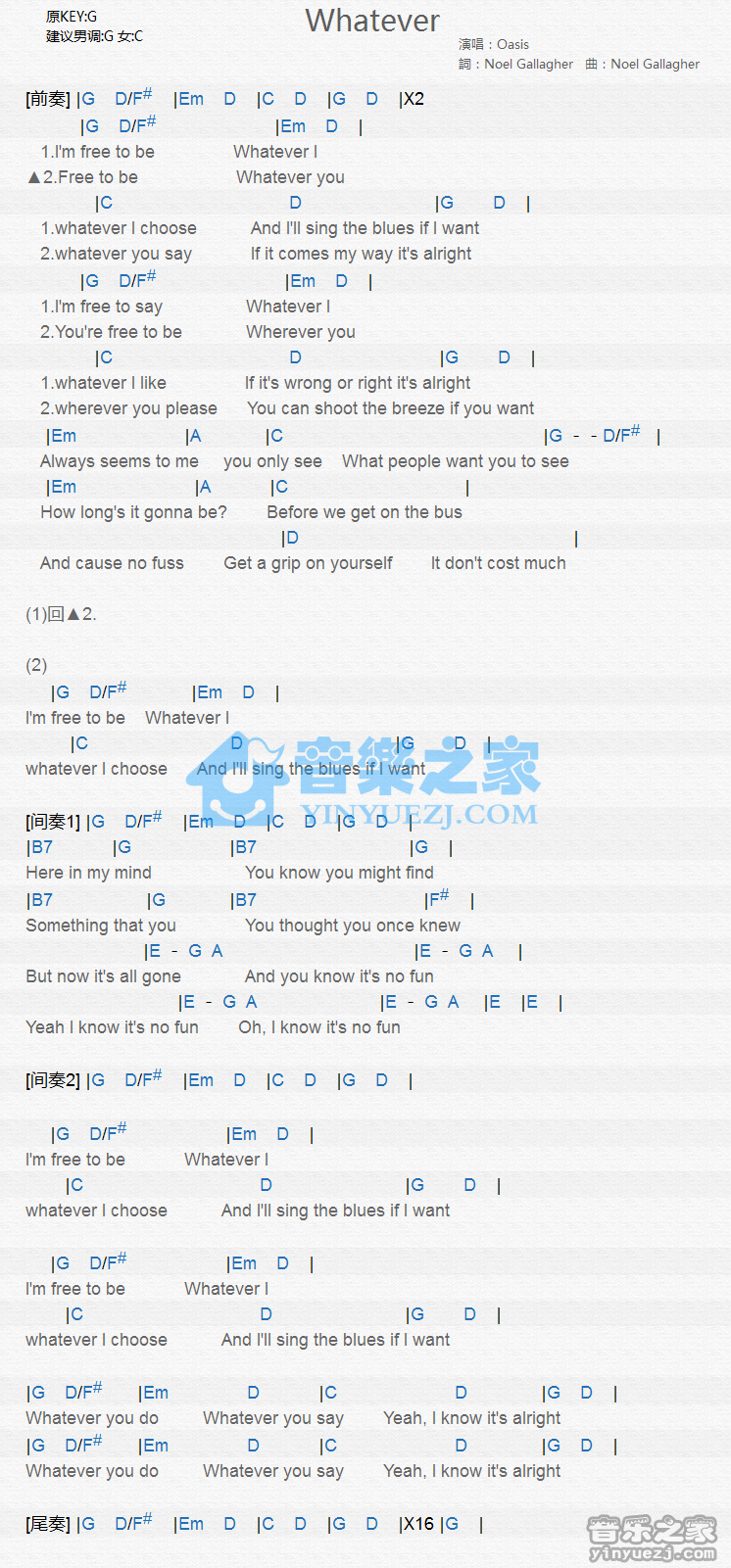 Oasis《Whatever》尤克里里谱