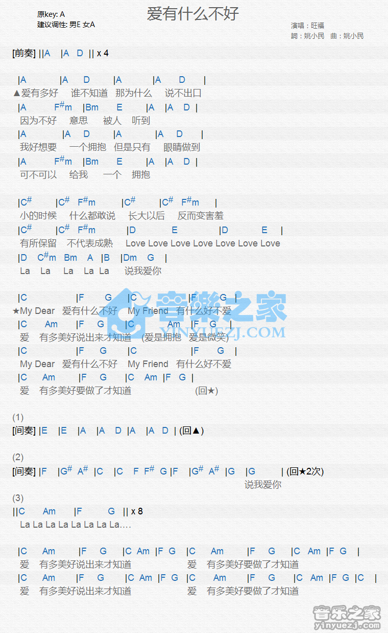 旺福《爱有什么不好》尤克里里谱