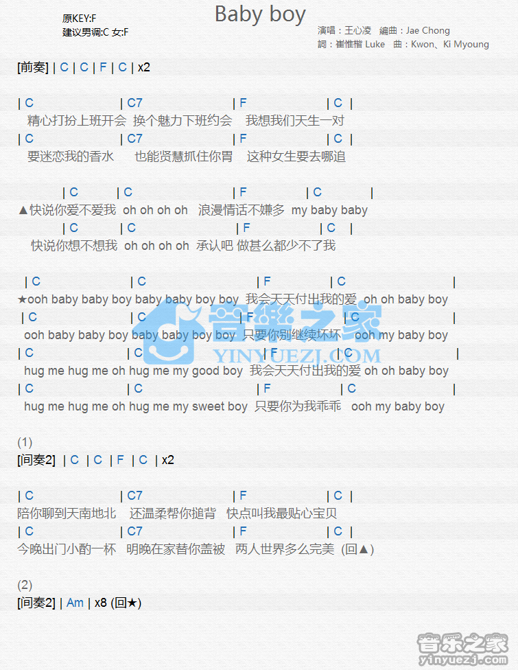 王心凌《Baby Boy》尤克里里谱