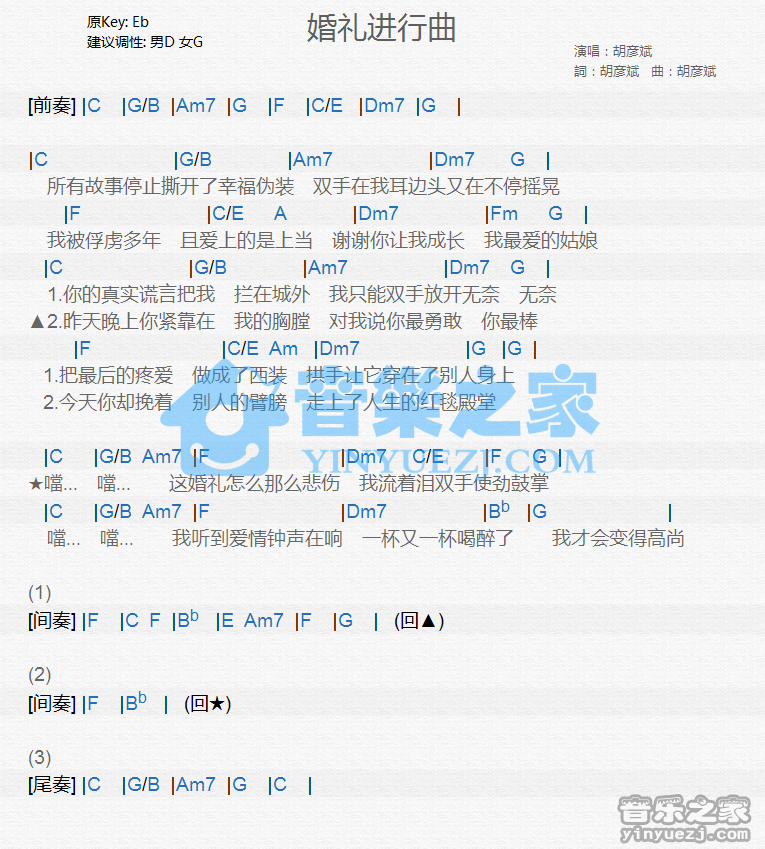 胡彦斌《婚礼进行曲》尤克里里谱