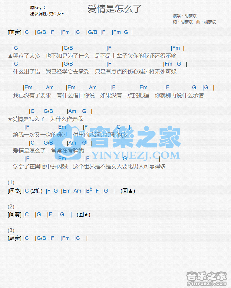胡彦斌《爱情是怎么了》尤克里里谱