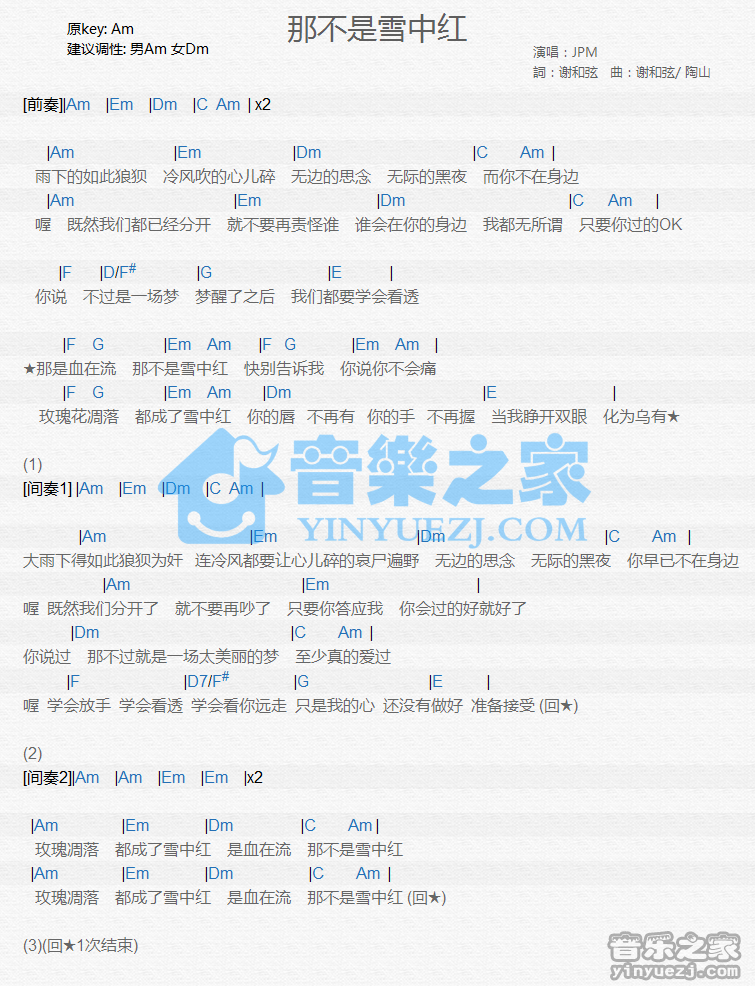 JPM《那不是雪中红》尤克里里谱