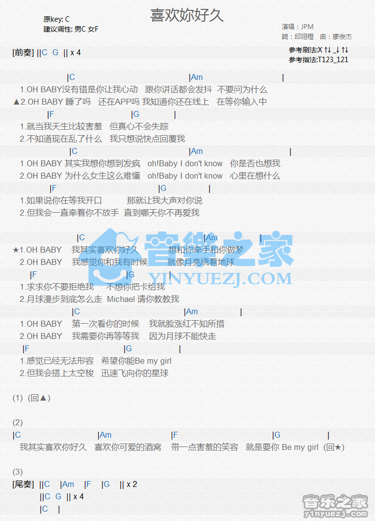 JPM《喜欢你好久》尤克里里谱