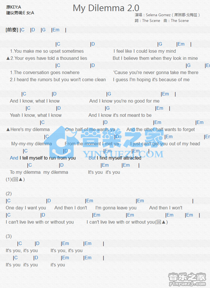 Selena Gomez《My Dilemma2.0》尤克里里谱